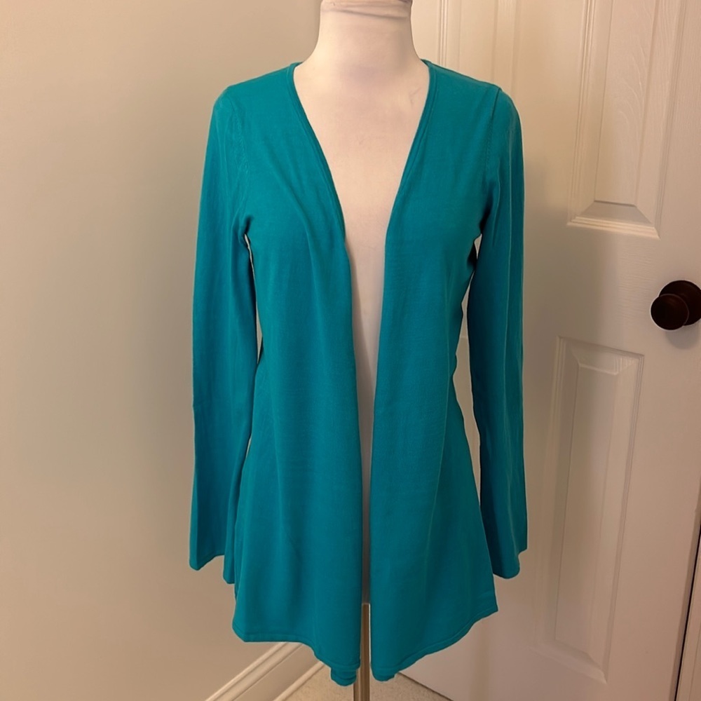 Minnie Rose Turquoise Open Cardigan Sweater